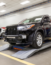 Toyota on vehicle lift | Hubler Toyota in Indianapolis IN