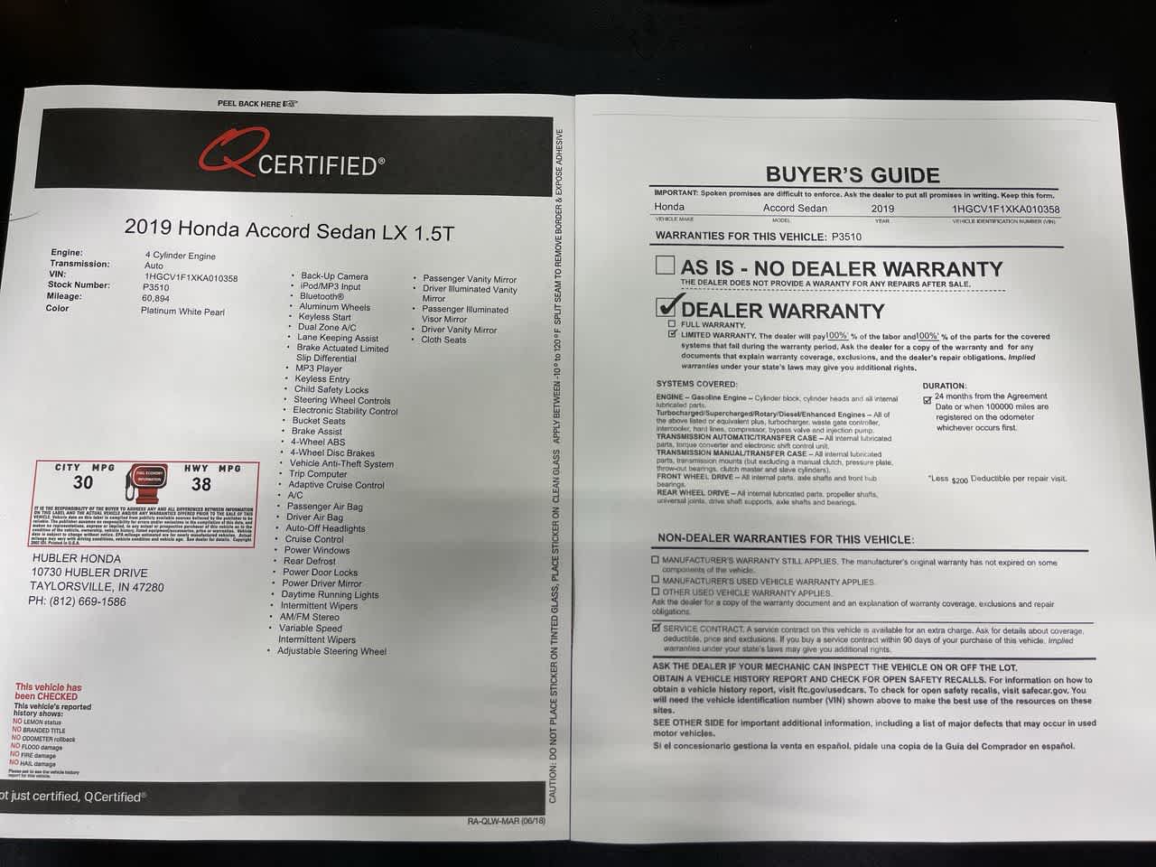 2019 Honda Accord Sedan LX 1.5T
